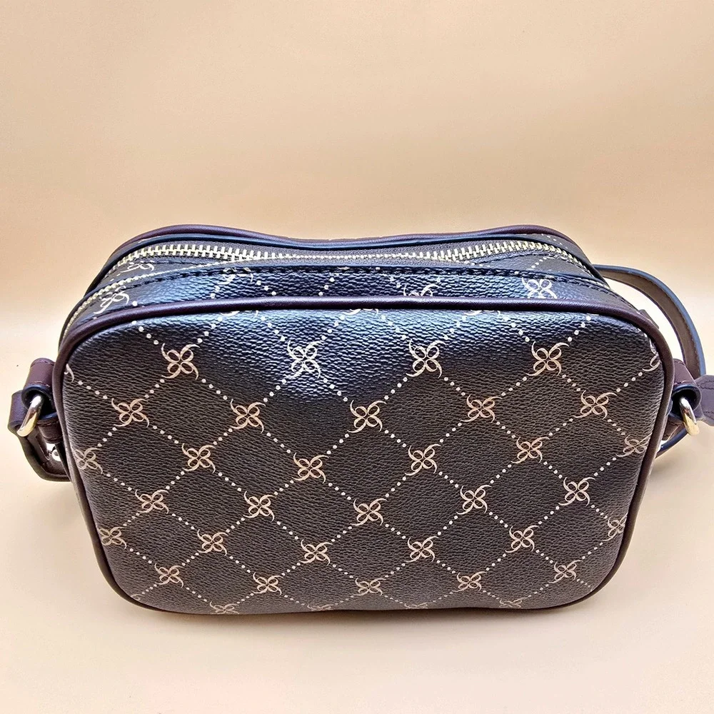 Nine West Monogram Crossbody Bag Burgundy Faux Leather Double Zip